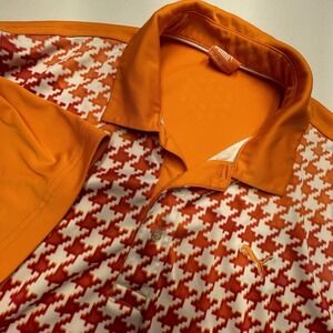 Puma Mens Houndstooth Golf‎ Polo Shirt Orange Ombre Abstract Cell Dry Shirt M